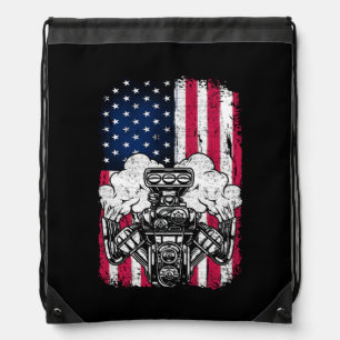 Vintage Muscle Car Piston American Flag Funny Mech Drawstring Bag