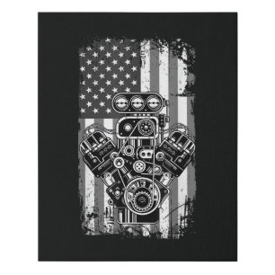 Vintage Muscle Car Piston American Flag Funny Mech Faux Canvas Print