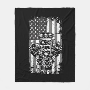 Vintage Muscle Car Piston American Flag Funny Mech Fleece Blanket