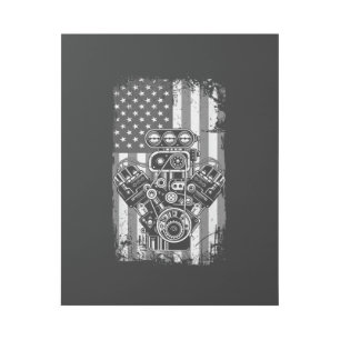 Vintage Muscle Car Piston American Flag Funny Mech Gallery Wrap