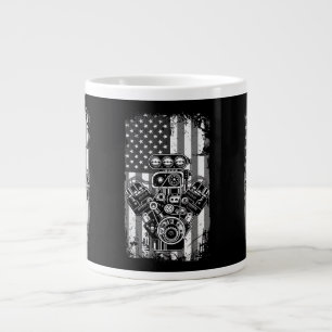 Vintage Muscle Car Piston American Flag Funny Mech Giant Coffee Mug