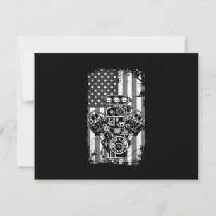 Vintage Muscle Car Piston American Flag Funny Mech Holiday Card