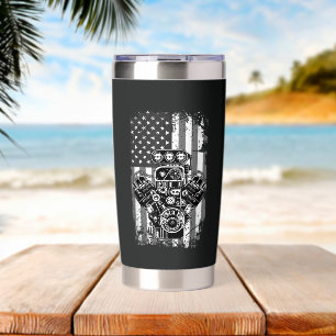 Vintage Muscle Car Piston American Flag Funny Mech Insulated Tumbler