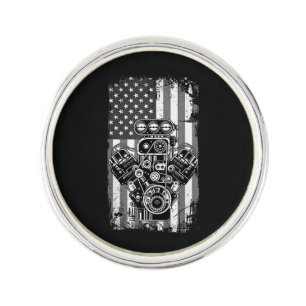 Vintage Muscle Car Piston American Flag Funny Mech Lapel Pin