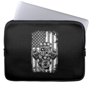 Vintage Muscle Car Piston American Flag Funny Mech Laptop Sleeve