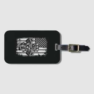 Vintage Muscle Car Piston American Flag Funny Mech Luggage Tag