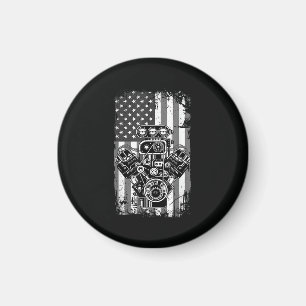 Vintage Muscle Car Piston American Flag Funny Mech Magnet