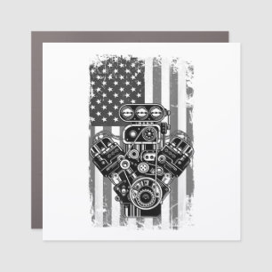 Vintage Muscle Car Piston American Flag Funny Mech Magnet