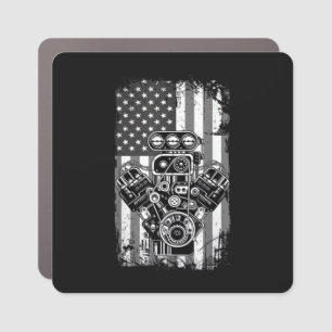 Vintage Muscle Car Piston American Flag Funny Mech Magnet