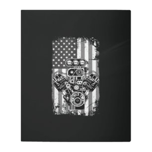 Vintage Muscle Car Piston American Flag Funny Mech Metal Print