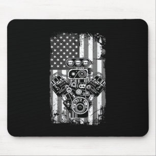 Vintage Muscle Car Piston American Flag Funny Mech Mouse Pad