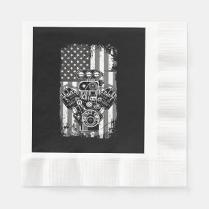 Vintage Muscle Car Piston American Flag Funny Mech Napkins