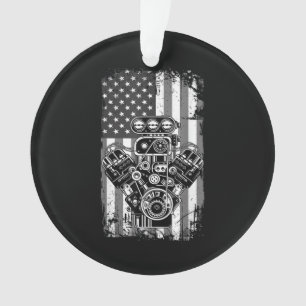 Vintage Muscle Car Piston American Flag Funny Mech Ornament