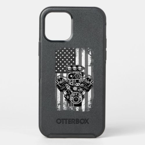 Vintage Muscle Car Piston American Flag Funny Mech OtterBox Symmetry iPhone 12 Pro Case