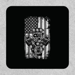 Vintage Muscle Car Piston American Flag Funny Mech Patch