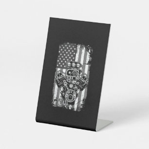 Vintage Muscle Car Piston American Flag Funny Mech Pedestal Sign