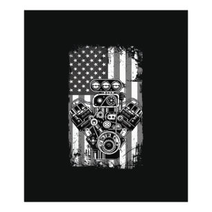 Vintage Muscle Car Piston American Flag Funny Mech Photo Print