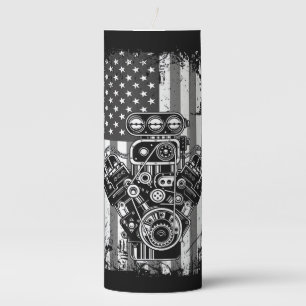 Vintage Muscle Car Piston American Flag Funny Mech Pillar Candle