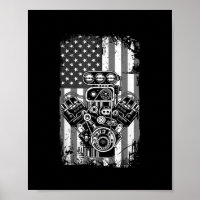 Vintage Muscle Car Piston American Flag Funny Mech