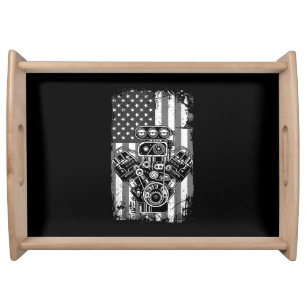 Vintage Muscle Car Piston American Flag Funny Mech Serving Tray