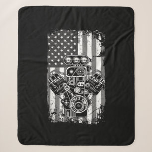 Vintage Muscle Car Piston American Flag Funny Mech Sherpa Blanket