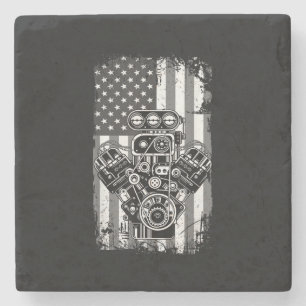 Vintage Muscle Car Piston American Flag Funny Mech Stone Coaster