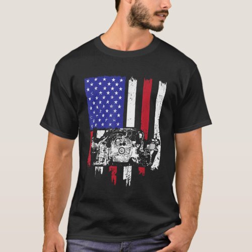 Vintage Muscle Car Piston American Flag Funny Mech T_Shirt
