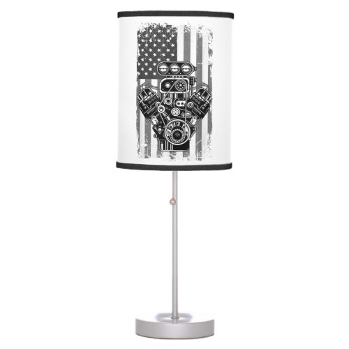 Vintage Muscle Car Piston American Flag Funny Mech Table Lamp