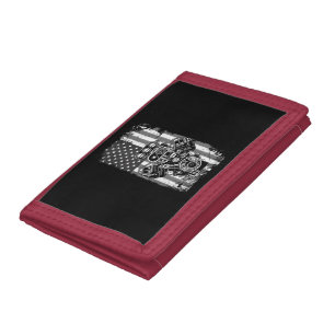 Vintage Muscle Car Piston American Flag Funny Mech Tri-fold Wallet