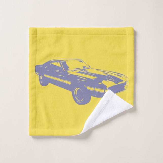 Vintage Muscle Car Silhouette Bath Towel Set (Wash Cloth)