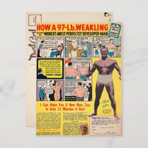 Vintage Muscle Comic Book Advertisement Postcard