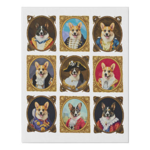 Vintage Museum Wall, Hilarious Corgi Dog Portraits Faux Canvas Print