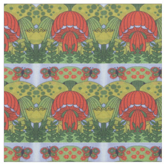 Vintage Mushroom and Butterfly Print Fabric