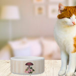 Vintage Mushroom and Floral Compilation<br><div class="desc">Pretty vintage look pet bowl design features pink tinted mushroom with pink florals and lush green leaves on a vintage striped background</div>