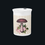 Vintage Mushroom and Floral Compilation  Beverage Pitcher<br><div class="desc">Pretty vintage look beverage pitcher design features pink tinted mushroom with pink florals and lush green leaves on a vintage striped background</div>