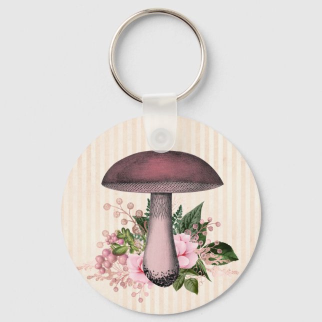Vintage Mushroom and Floral Compilation  Keychain (Front)