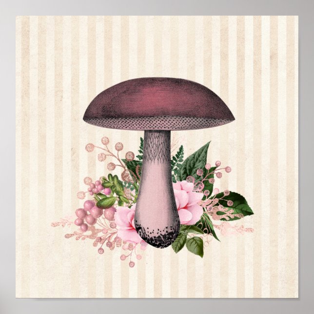 Vintage Mushroom and Floral Compilation Square Poster (Front)