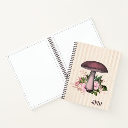 Vintage Mushroom and Floral Monogram Sketchbook Notebook