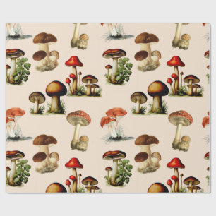 vintage mushroom and fungi art wrapping paper