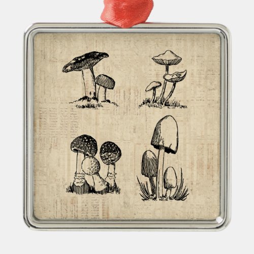 Vintage Mushroom Art Illustration Metal Ornament