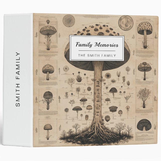 Vintage Mushroom Botanical Chart (10) 3 Ring Binder (Front/Spine)
