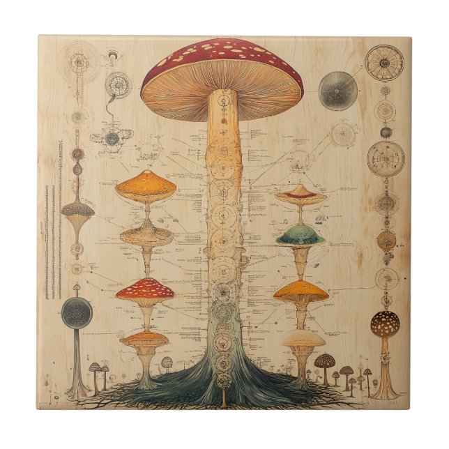 Vintage Mushroom Botanical Chart (11) Ceramic Tile (Front)