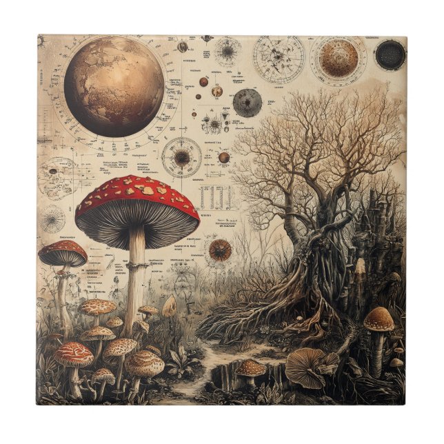 Vintage Mushroom Botanical Chart (4) Ceramic Tile (Front)