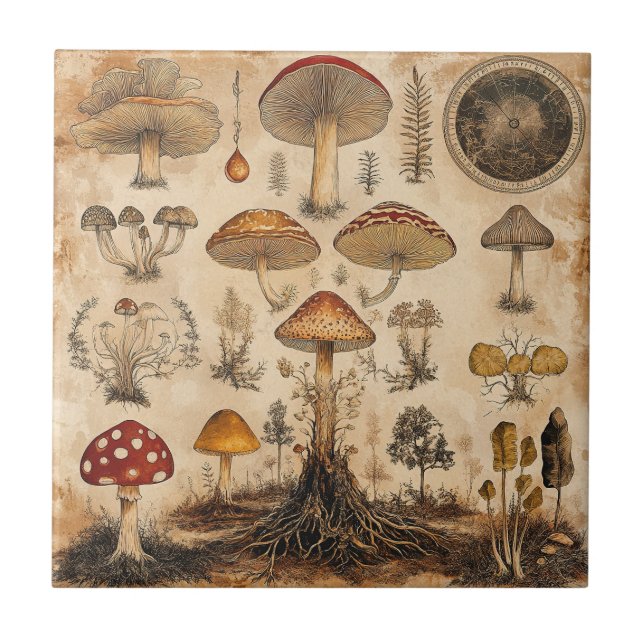 Vintage Mushroom Botanical Chart (6) Ceramic Tile (Front)