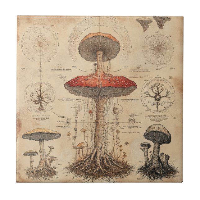 Vintage Mushroom Botanical Chart (8) Ceramic Tile (Front)