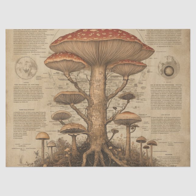 Vintage Mushroom Botanical Chart (9) Tissue Paper (Front)