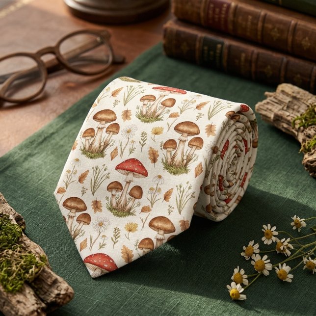 Vintage Mushroom Botanical Neck Tie (Creator Uploaded)