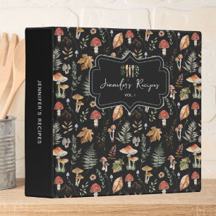 Vintage Mushroom Botanical Pattern Family Recipe 3 Ring Binder