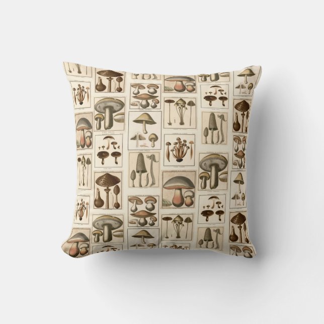 Vintage Mushroom Botanical Prints Pillow (Front)