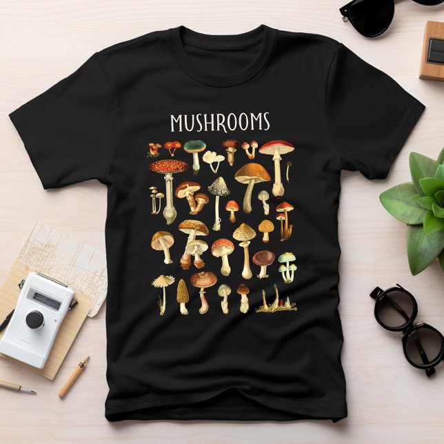 Vintage Mushroom Chart  T-Shirt (Close up)